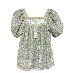 NEW Puff Sleeve Top S Cotton Blend Milkmaid Babydoll Cottage Max Studio 128 MSRP